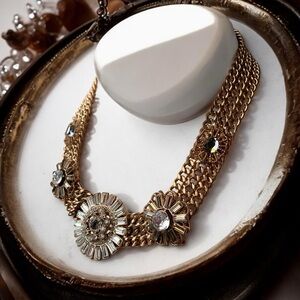 Jewelmint Collective OK1984 Art Deco Flapper Statement Rhinestone gold Necklace
